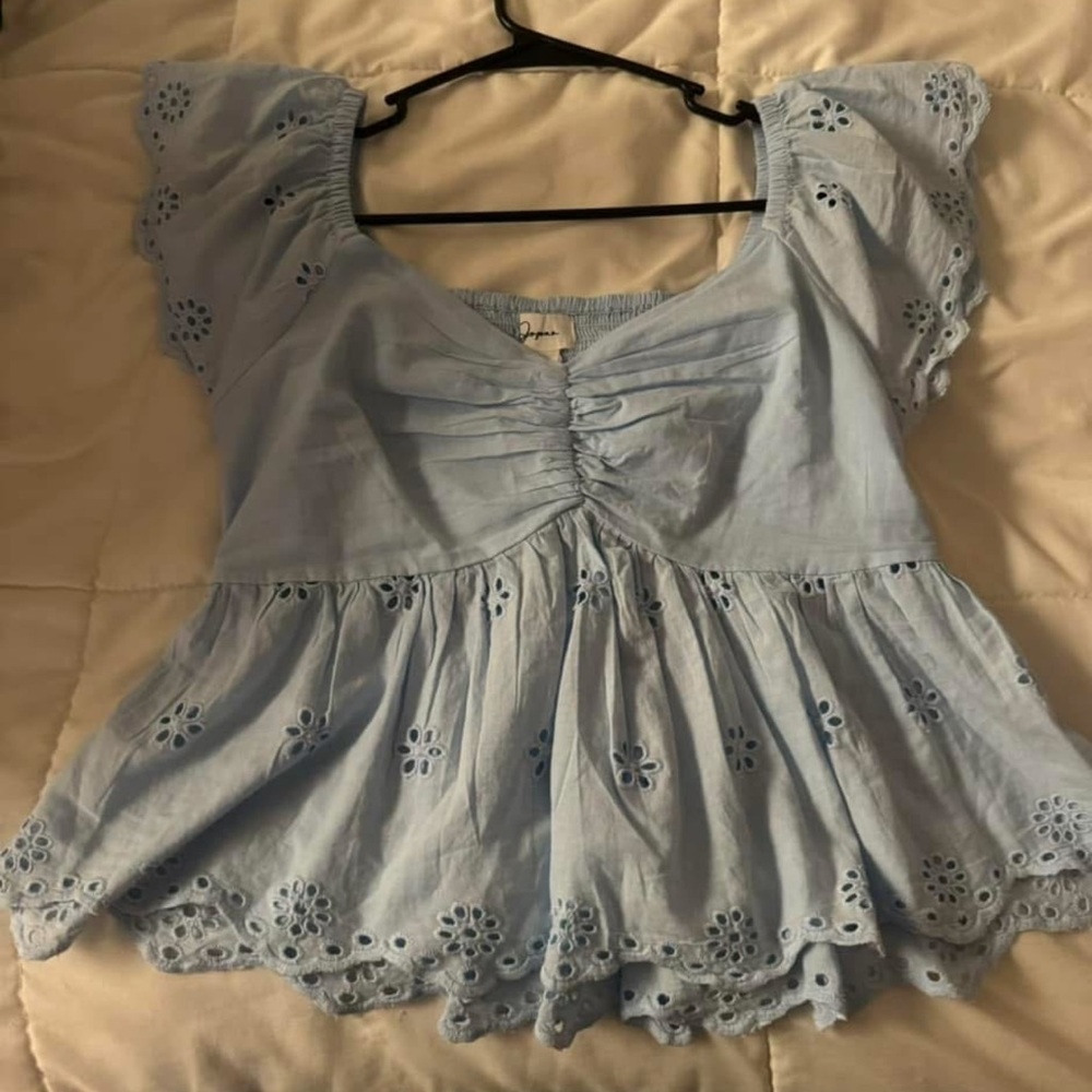 Light Blue Eyelet Women's Top